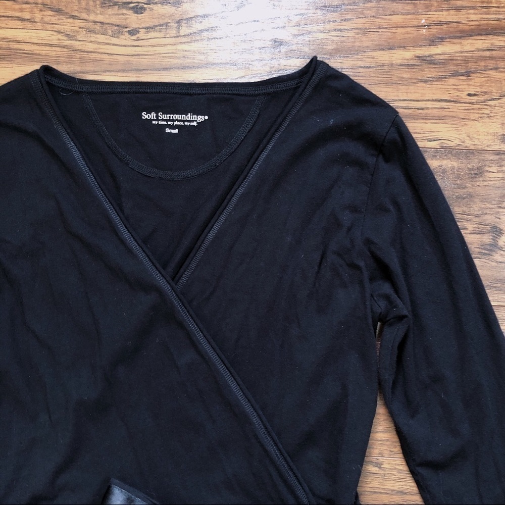 Soft Surroundings • black knit wrap top tie waist surplice ribbon belt - Picture 4 of 8